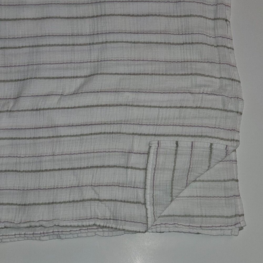 Aden & Anais White Purple Gray Stripe Muslin Cotton Swaddle Blanket Baby Lovey